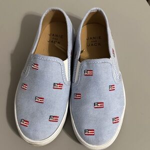 Janie and Jack Light Blue Flag Slip-On Sneakers Kids size 12